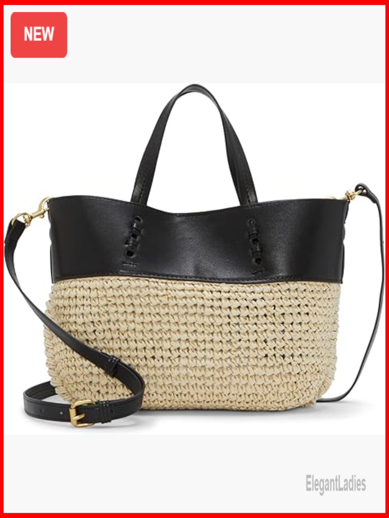Small Leather & Straw Tote Bag With Adjustable Crossbody Strap